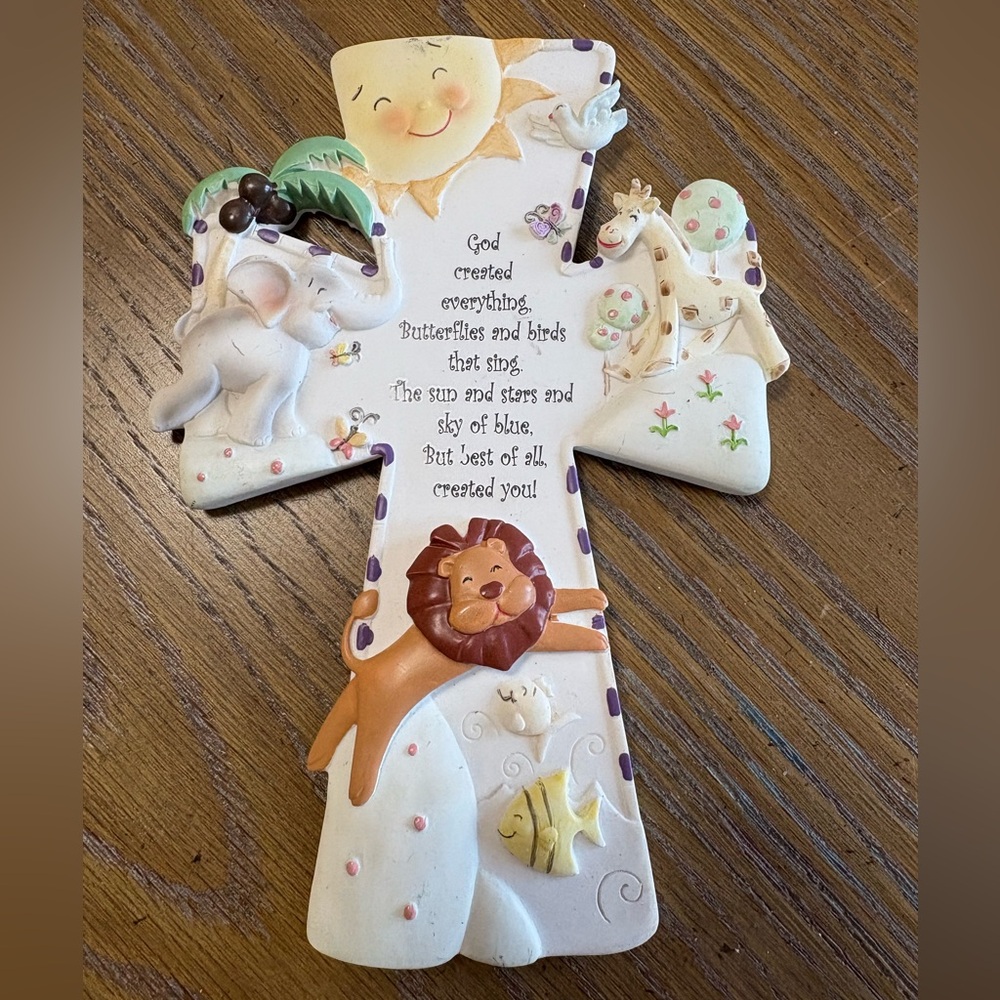 Decorative Cross with Animals and Inspirational Quote